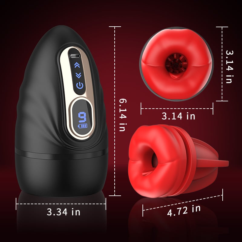 Smart APP Control 9 Vibrating Heating Male Masturbator with LCD Lips Sex Toy