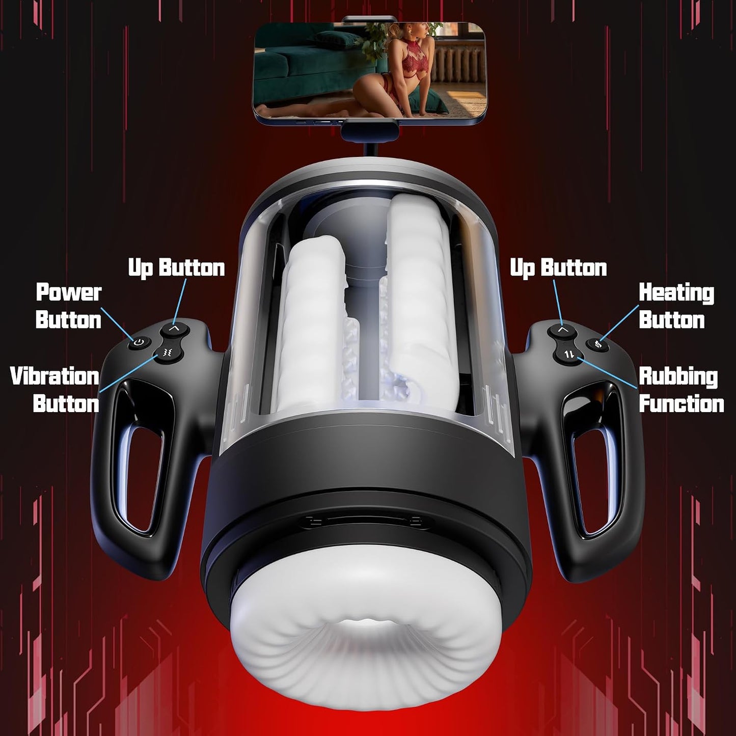 Male Masturbator, 3 in 1 Male Sex Toys for Men with 10 Vibrating & 6 Rubbing Patterns, Adult Toys with 2 Heating Levels, Male Stroker with Phone Holder, Adult Sex Toys for Men