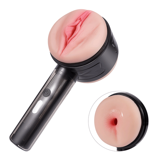 10 Vibration Anal realistic 3D Open-Ended Vaginal 2 in 1 Handheld Masturbator