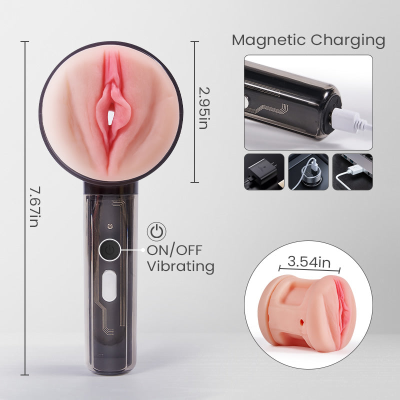 10 Vibration Anal realistic 3D Open-Ended Vaginal 2 in 1 Handheld Masturbator