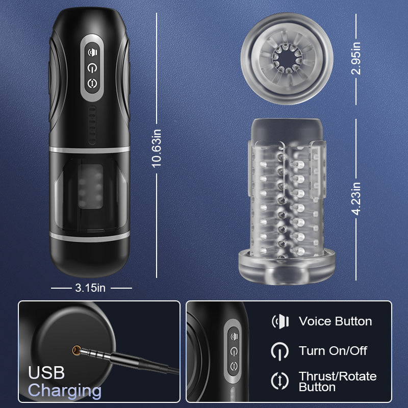 Handsfree 7 Thrusting Telescopic Rotation Automatic Male Masturbator with Suction Base