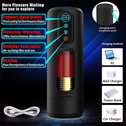 Automatic Male Telescopic Rotation Masturbators Cup 9 Thrusting Telescopic Vibration Sucking Heated Aircraft Male Stroker
