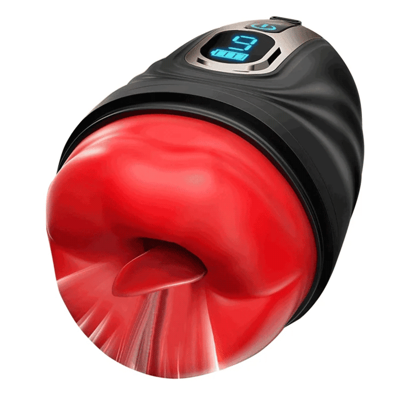 Smart APP Control 9 Vibrating Heating Male Masturbator with LCD Lips Sex Toy