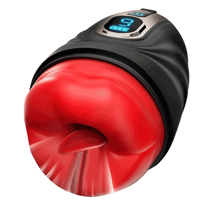 Smart APP Control 9 Vibrating Heating Male Masturbator with LCD Lips Sex Toy