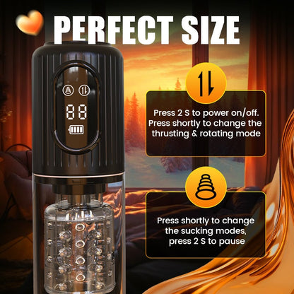 Automatic Thrusting Telescopic Suction Quiet & Digital Display Vacuum Penis Pumps Masturbator Pocket Pussy Adult Sex