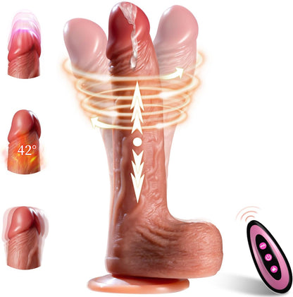 Realistic Dildo with Remote Control, Vibrator Anal Dildo Sex Toys for Women, 6in1 Penis with Suction Cup, 9 Vibrations, 3 Thrusting Swing & Heating Mode, Couple Adult Sex Toys & Games, Brown