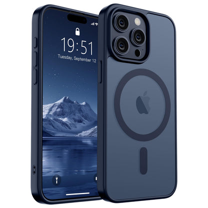 Magnetic for iPhone 14 Case & iPhone 13 Case (Compatible with MagSafe)(Military Grade Drop Protection) Translucent Matte Shockproof Phone Cover,Black