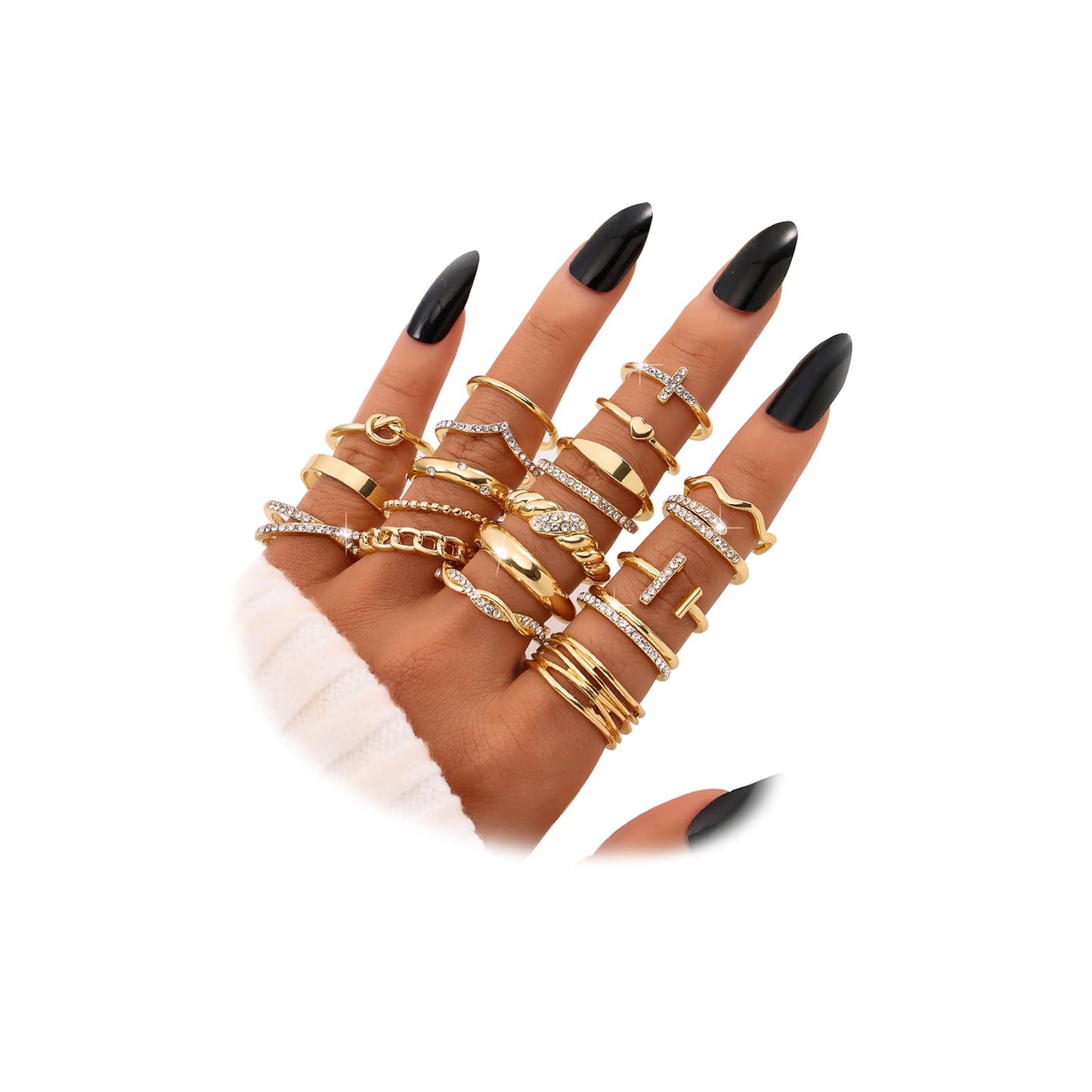 20Pcs Stackable Rings for Women, Gold Black Silver Knuckle Ring Set, Dainty Chunky Statement Rings for Daily Wear Party Wedding Travel