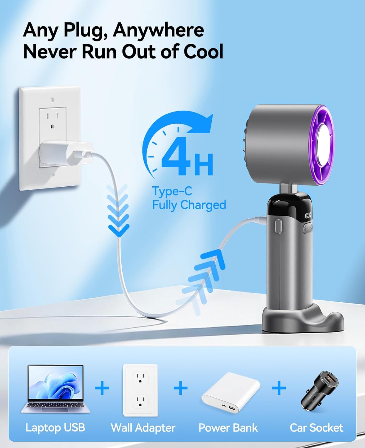 Handheld Portable Turbo Fan with Ice Cooler, Powerful 21000 RPM, Speed (1-199), Up to 14Hrs Cooling, Rechargeable Personal Fan, Small Pocket Hand Fans for Travel/Outdoor/Home/Office (Grey)
