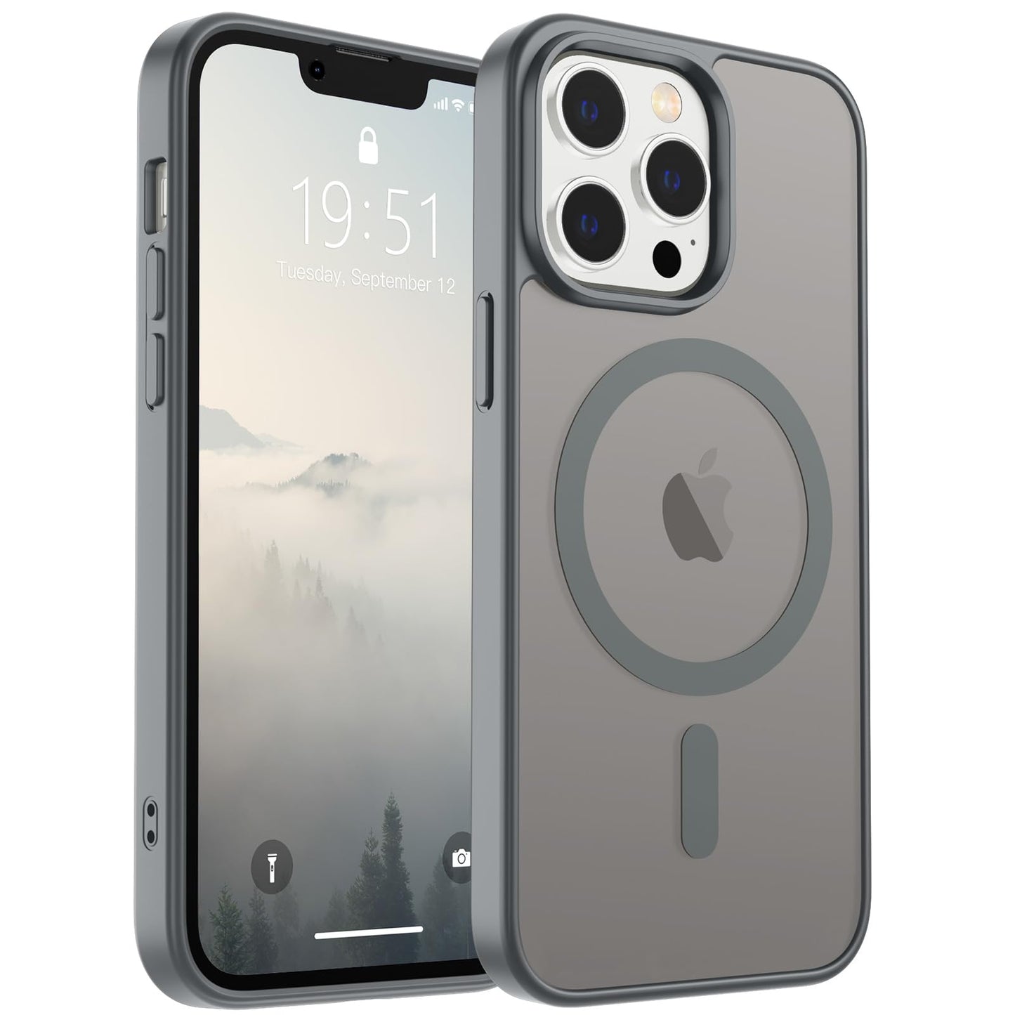 Magnetic for iPhone 14 Case & iPhone 13 Case (Compatible with MagSafe)(Military Grade Drop Protection) Translucent Matte Shockproof Phone Cover,Black