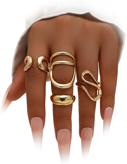 20 Pcs Gold Ring Set for Women, Chunky Statement Flower Finger Midi Rings, Big Boho Stacking Rings Pack Trendy Stuff Jewelry Gift