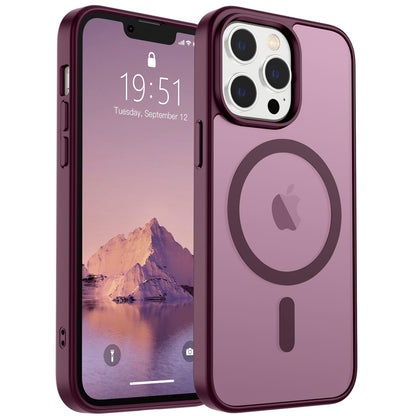 Magnetic for iPhone 14 Case & iPhone 13 Case (Compatible with MagSafe)(Military Grade Drop Protection) Translucent Matte Shockproof Phone Cover,Black