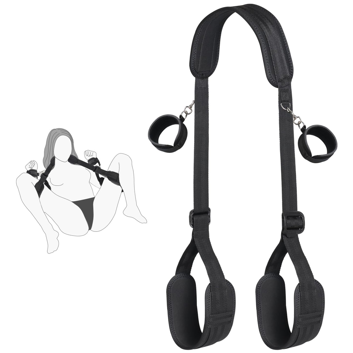 Sex Bondage BDSM Kit, Bed Restraints Set with Handcuffs Neck to Thigh/Ankle, Adjustable Leg Straps&Handcuffs for SM Adult Couples Game Play, Sex Toy for Women Beginner Leg Straps Tie Set Rope