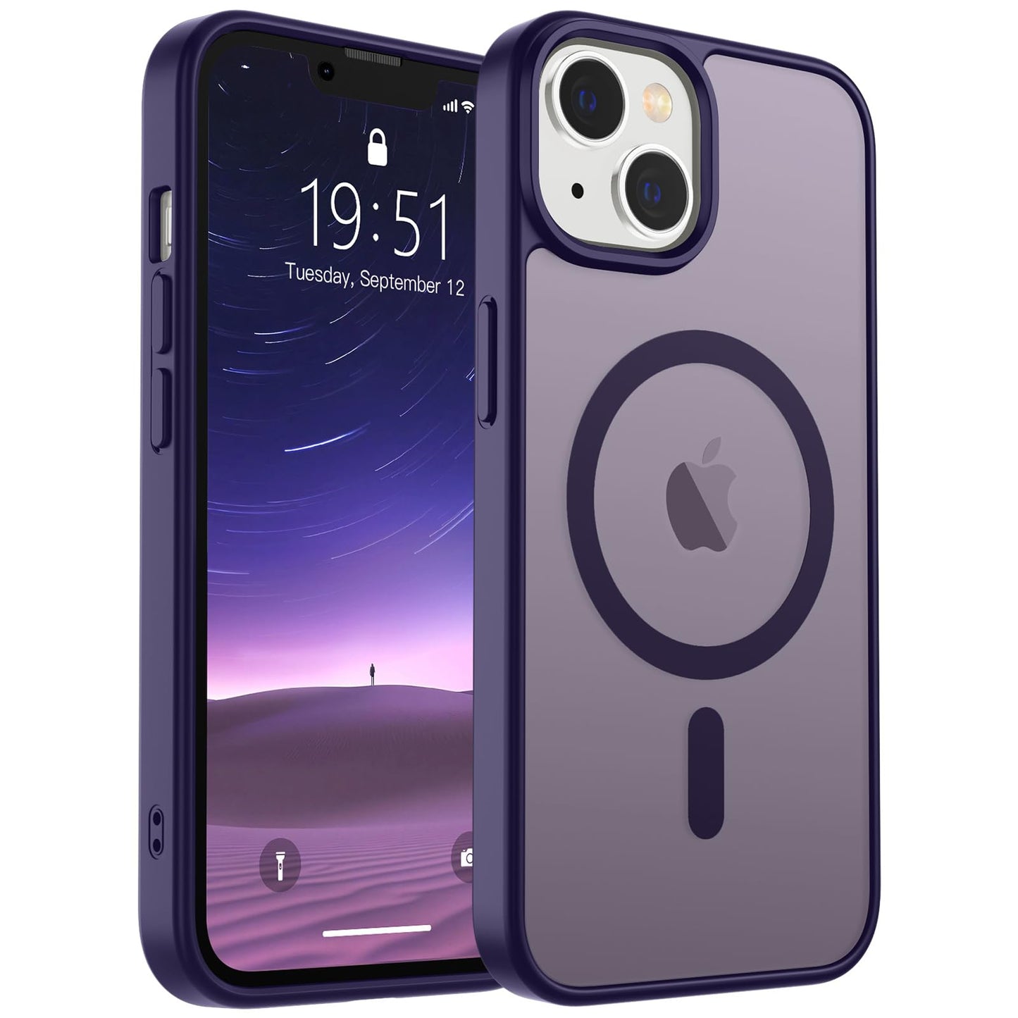 Magnetic for iPhone 14 Case & iPhone 13 Case (Compatible with MagSafe)(Military Grade Drop Protection) Translucent Matte Shockproof Phone Cover,Black
