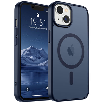Magnetic for iPhone 14 Case & iPhone 13 Case (Compatible with MagSafe)(Military Grade Drop Protection) Translucent Matte Shockproof Phone Cover,Black