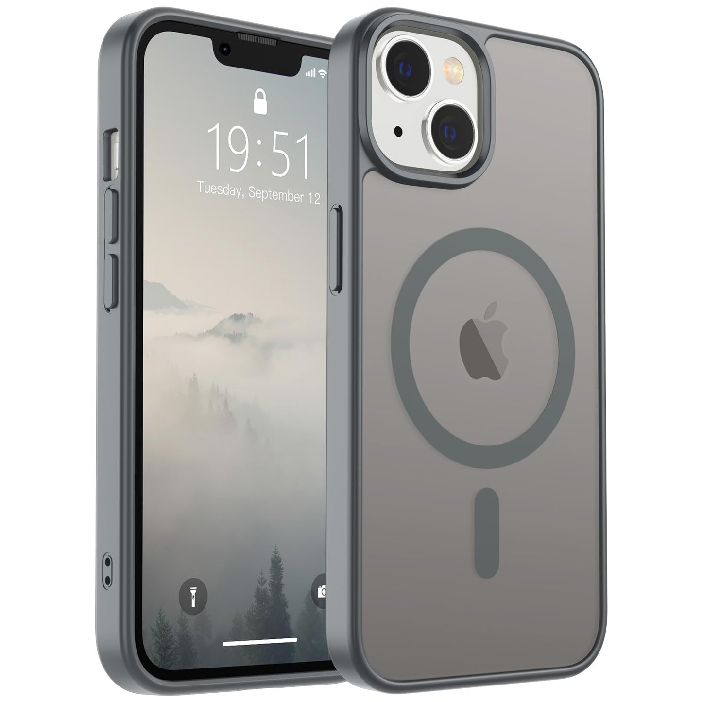 Magnetic for iPhone 14 Case & iPhone 13 Case (Compatible with MagSafe)(Military Grade Drop Protection) Translucent Matte Shockproof Phone Cover,Black