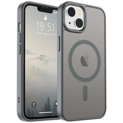 Magnetic for iPhone 14 Case & iPhone 13 Case (Compatible with MagSafe)(Military Grade Drop Protection) Translucent Matte Shockproof Phone Cover,Black