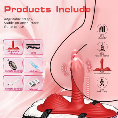 Riding Thrusting Dildo Vibrator Sex Toys, Remote Control Strap on Pillow Cushion, Hands-Free Sex Saddle with 10 Vibrating Modes for Female Couple Adults Women G Spot Anal