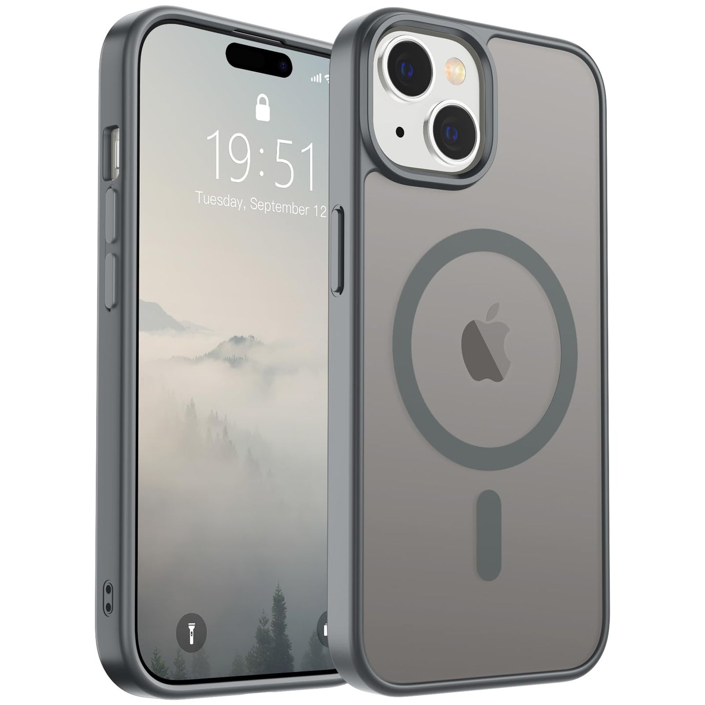 Magnetic for iPhone 14 Case & iPhone 13 Case (Compatible with MagSafe)(Military Grade Drop Protection) Translucent Matte Shockproof Phone Cover,Black