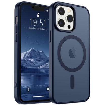Magnetic for iPhone 14 Case & iPhone 13 Case (Compatible with MagSafe)(Military Grade Drop Protection) Translucent Matte Shockproof Phone Cover,Black