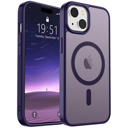 Magnetic for iPhone 14 Case & iPhone 13 Case (Compatible with MagSafe)(Military Grade Drop Protection) Translucent Matte Shockproof Phone Cover,Black
