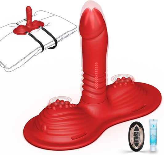 Riding Thrusting Dildo Vibrator Sex Toys, Remote Control Strap on Pillow Cushion, Hands-Free Sex Saddle with 10 Vibrating Modes for Female Couple Adults Women G Spot Anal