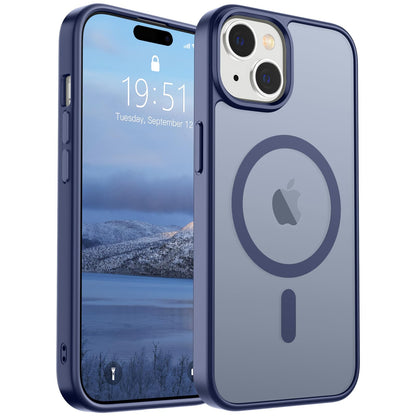 Magnetic for iPhone 14 Case & iPhone 13 Case (Compatible with MagSafe)(Military Grade Drop Protection) Translucent Matte Shockproof Phone Cover,Black