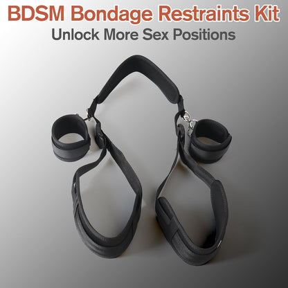 Sex Bondage BDSM Kit, Bed Restraints Set with Handcuffs Neck to Thigh/Ankle, Adjustable Leg Straps&Handcuffs for SM Adult Couples Game Play, Sex Toy for Women Beginner Leg Straps Tie Set Rope