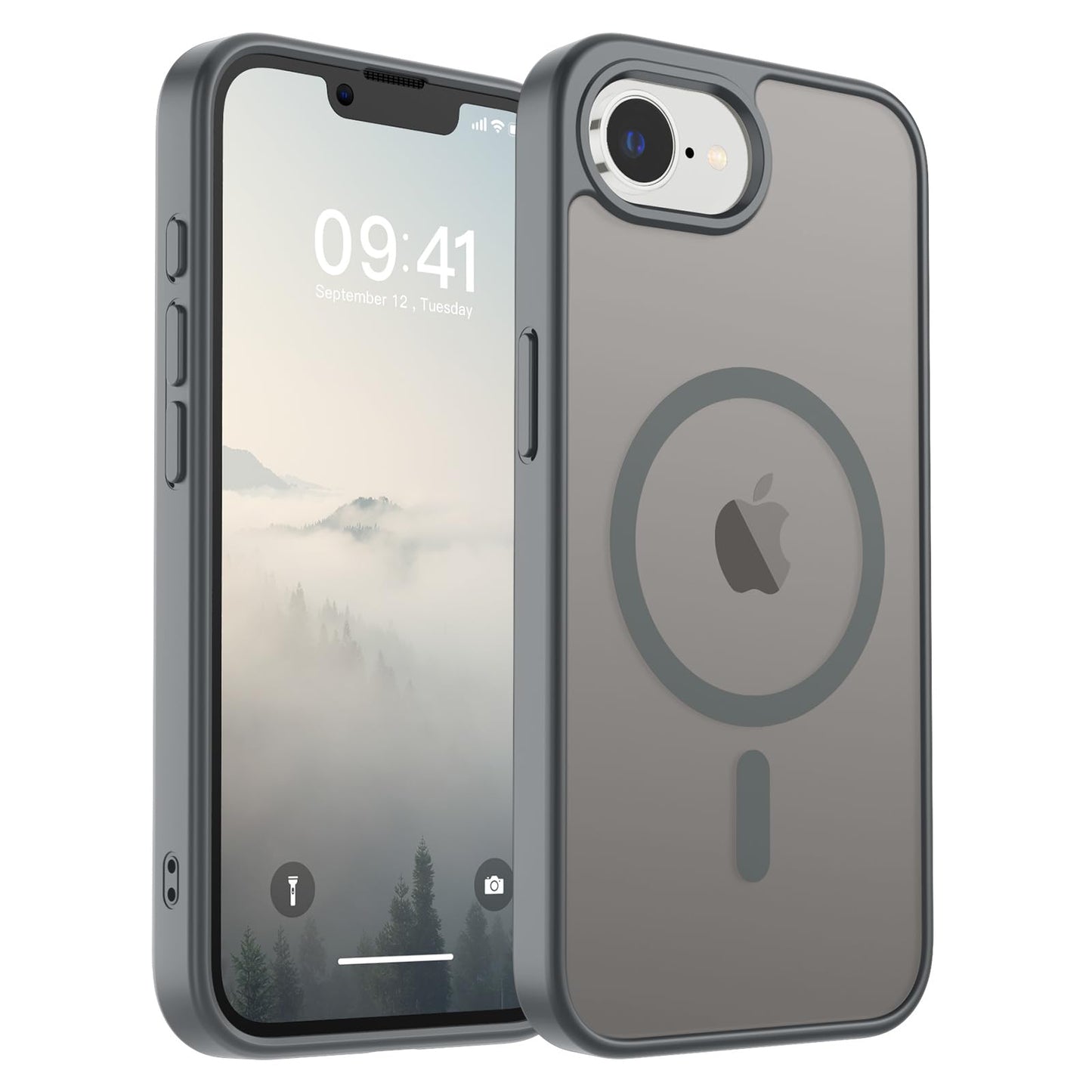 Magnetic for iPhone 14 Case & iPhone 13 Case (Compatible with MagSafe)(Military Grade Drop Protection) Translucent Matte Shockproof Phone Cover,Black