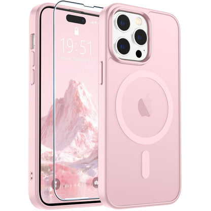 Magnetic for iPhone 14 Case & iPhone 13 Case (Compatible with MagSafe)(Military Grade Drop Protection) Translucent Matte Shockproof Phone Cover,Black