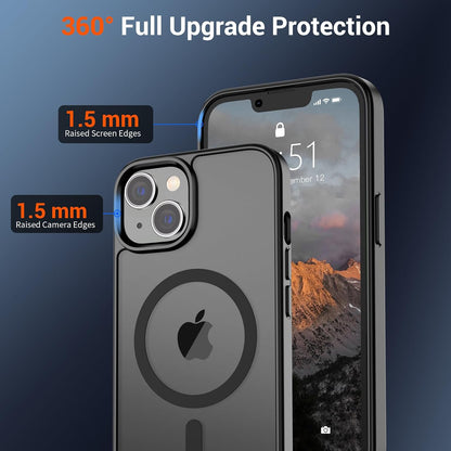 Magnetic for iPhone 14 Case & iPhone 13 Case (Compatible with MagSafe)(Military Grade Drop Protection) Translucent Matte Shockproof Phone Cover,Black