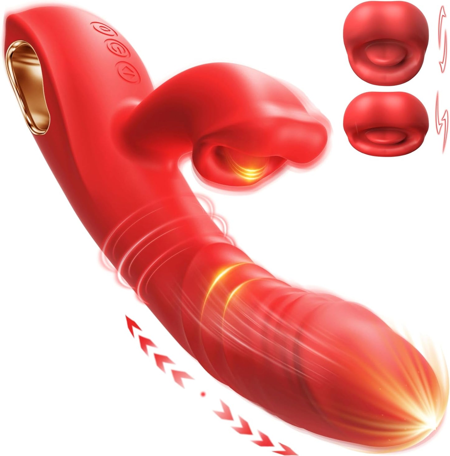Vibrator Thrusting Dildo Adult Sex Toys, 4IN1 G Spot Vibrators Tongue Clitoral Stimulator Rose Sex Toy Dildos with 10 Vibrating 5 Thrusting & Licking Biting Modes, Nipple Anal Women Couples Sex Toys