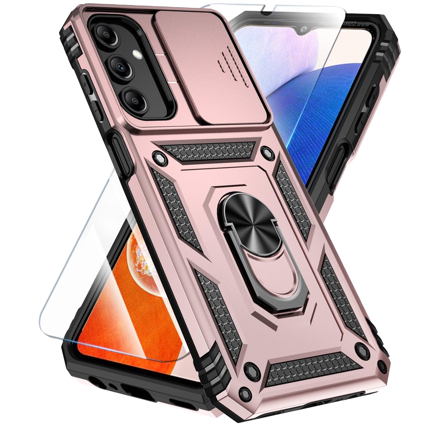 Phone Case Compatible with Samsung Galaxy A16 5G Case with HD Screen Protector & Slide Camera Cover & Kickstand, [Military-Grade] Phone Case for Samsung A16 (Red)
