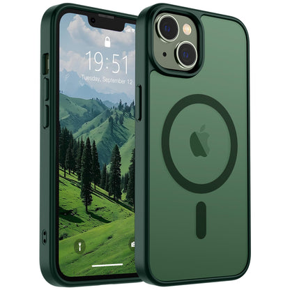 Magnetic for iPhone 14 Case & iPhone 13 Case (Compatible with MagSafe)(Military Grade Drop Protection) Translucent Matte Shockproof Phone Cover,Black
