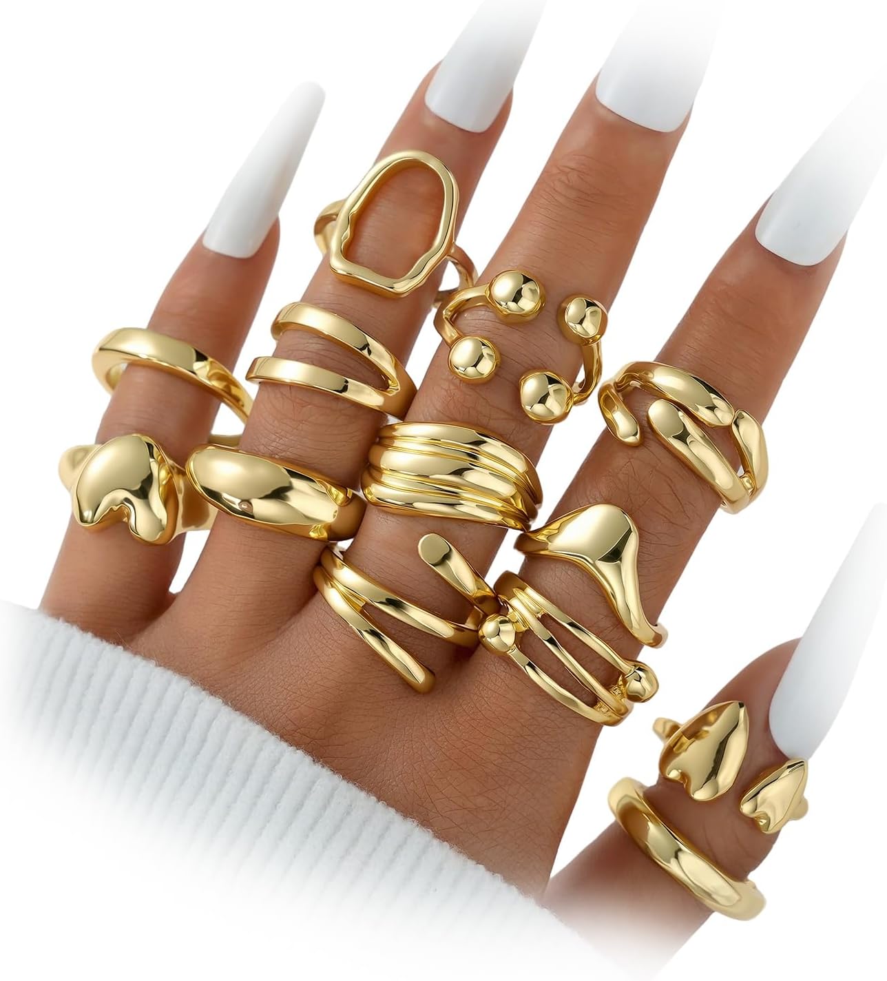 Dodder Gold Stackable Rings Set for Women, Gold Plated Chunky Crystal Finger Midi Stacking Rings, Dainty Statement Thumb Knuckle Rings Pack for Gift, Multiple Sizes Jewelry
