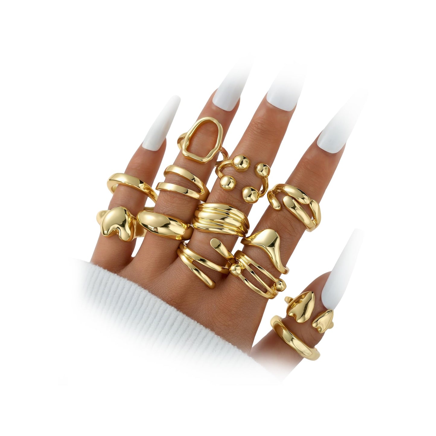 Dodder Gold Stackable Rings Set for Women, Gold Plated Chunky Crystal Finger Midi Stacking Rings, Dainty Statement Thumb Knuckle Rings Pack for Gift, Multiple Sizes Jewelry