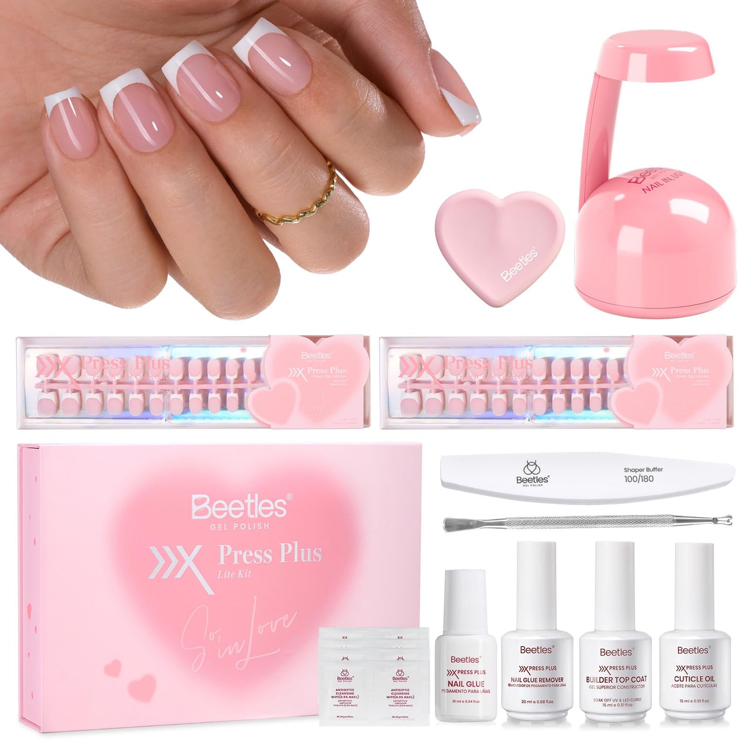 Beetles French Tips Press On Nails: 150 Pcs Pink Short Square Press On Nails Fake Nail Tips, Reusable Acrylic Gel Nail False Nails Art DIY Gifts For Women
