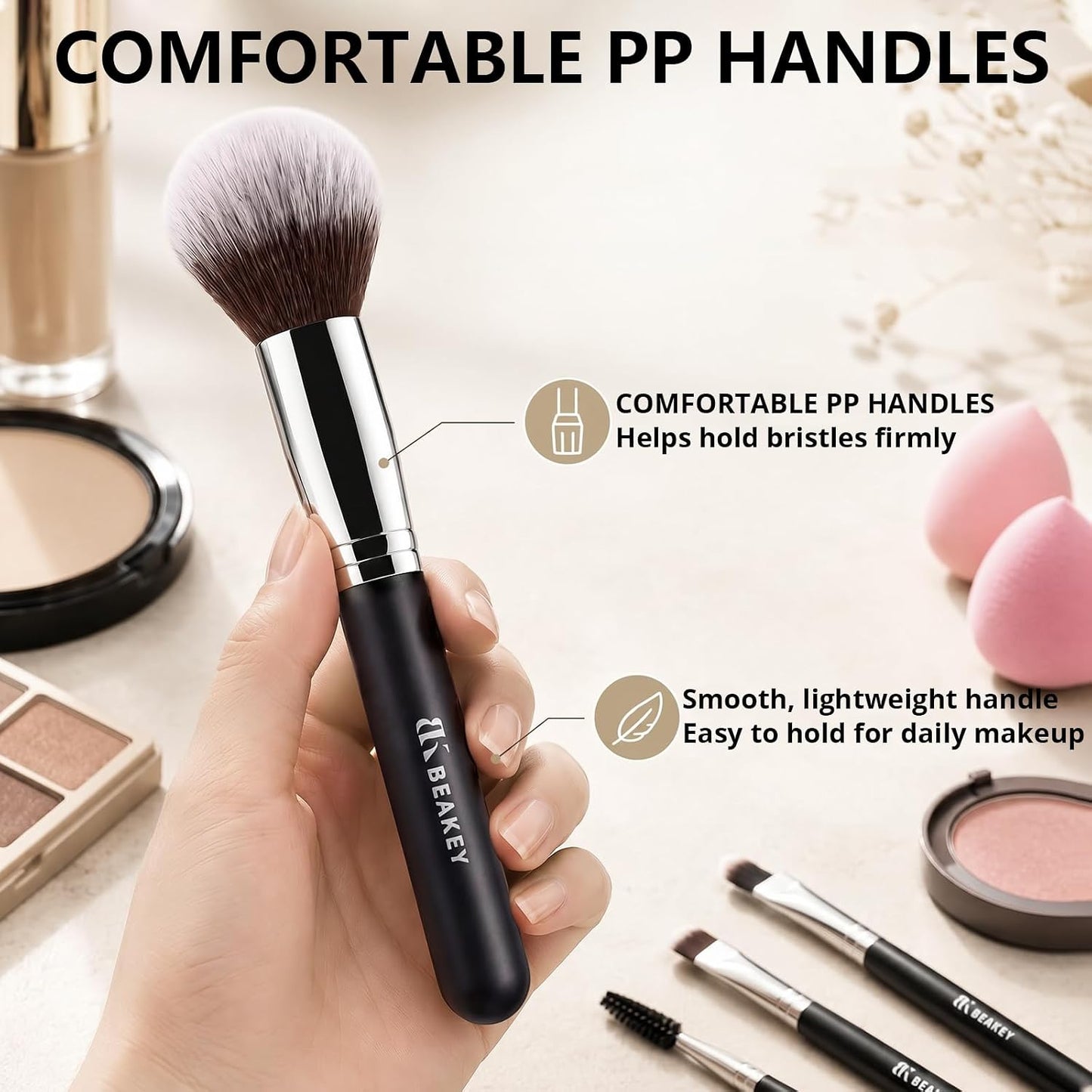 BEAKEY Makeup Brushes Set, Professional Foundation Eyeshadow Concealer Blush Powder Bronzer Applicator, 2 Blender Sponge with Beauty Paper Case
