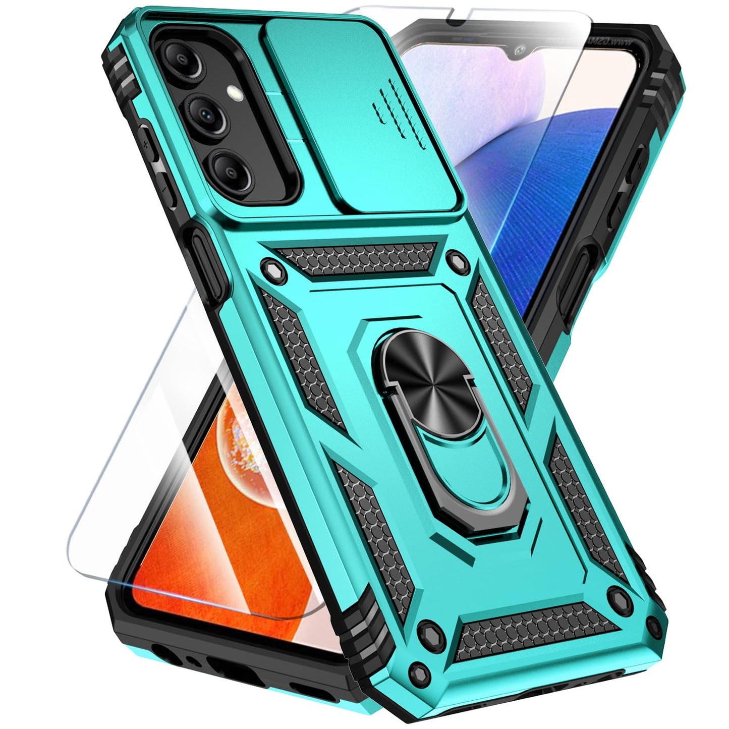 Phone Case Compatible with Samsung Galaxy A16 5G Case with HD Screen Protector & Slide Camera Cover & Kickstand, [Military-Grade] Phone Case for Samsung A16 (Red)