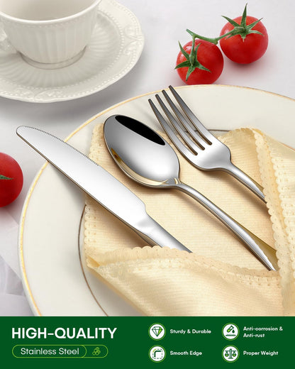 20 Piece Silverware Set, Stainless Steel Flatware Set for 4 Food Grade Novelty Flatware Cutlery Utensil Set Include Knife Fork Spoon Mirror Polished Dishwasher Safe