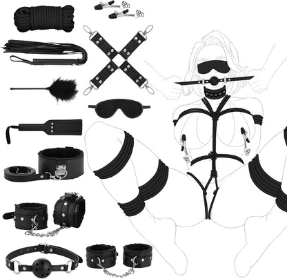 Sex Bondage BDSM Kit Restraints - Upgrade Restraint Sets with Adjustable Handcuffs Collar Ankle Cuff Dice Beads Anal Plug Adult Games Sex Toys for Men Women and Couples Foreplay | 17PCS
