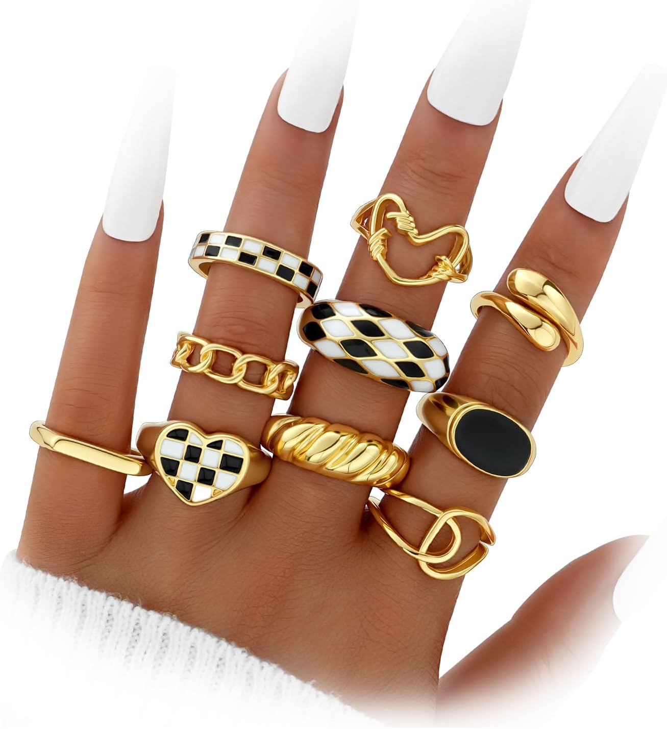 Dodder Gold Stackable Rings Set for Women, Gold Plated Chunky Crystal Finger Midi Stacking Rings, Dainty Statement Thumb Knuckle Rings Pack for Gift, Multiple Sizes Jewelry
