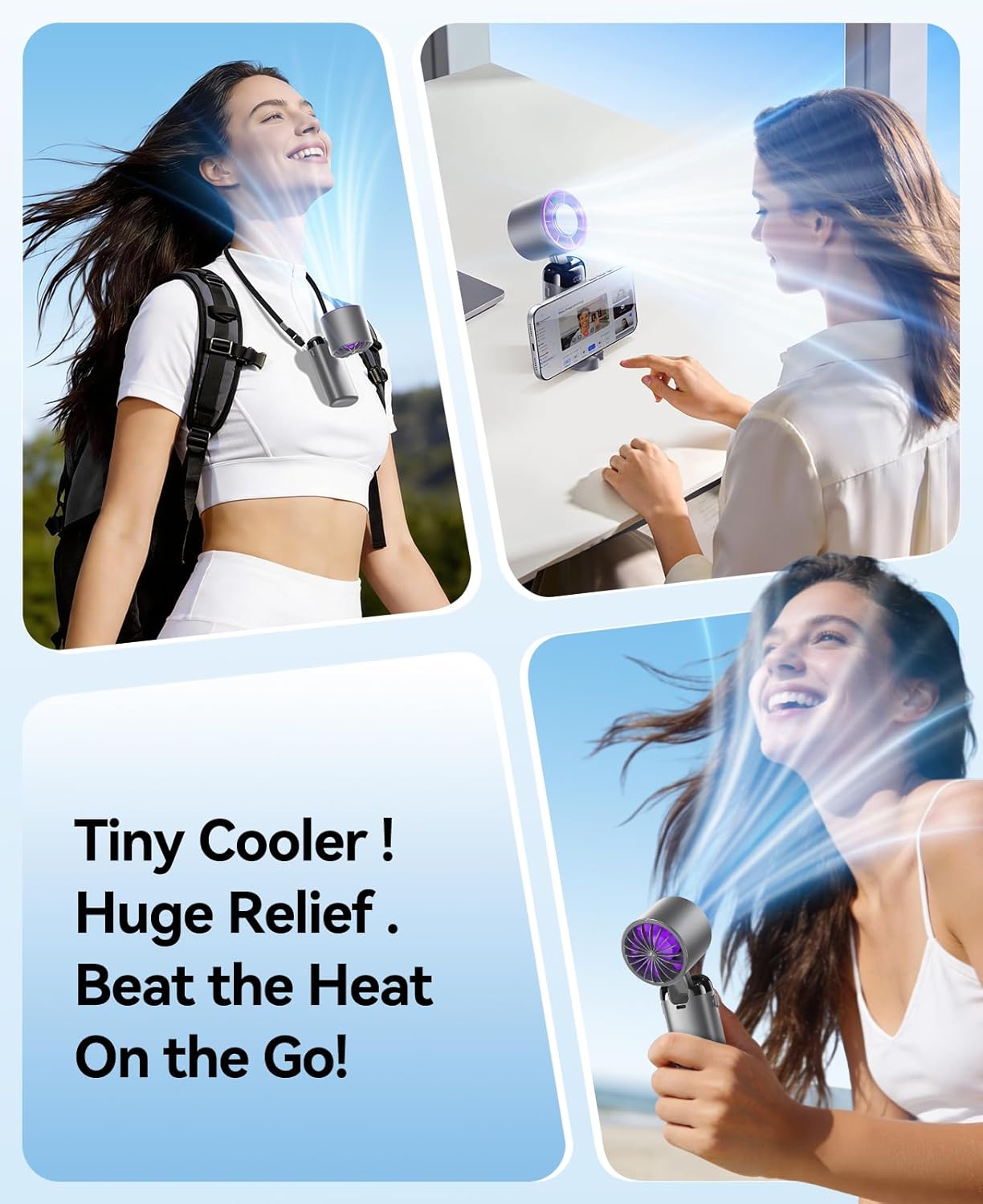 Handheld Portable Turbo Fan with Ice Cooler, Powerful 21000 RPM, Speed (1-199), Up to 14Hrs Cooling, Rechargeable Personal Fan, Small Pocket Hand Fans for Travel/Outdoor/Home/Office (Grey)