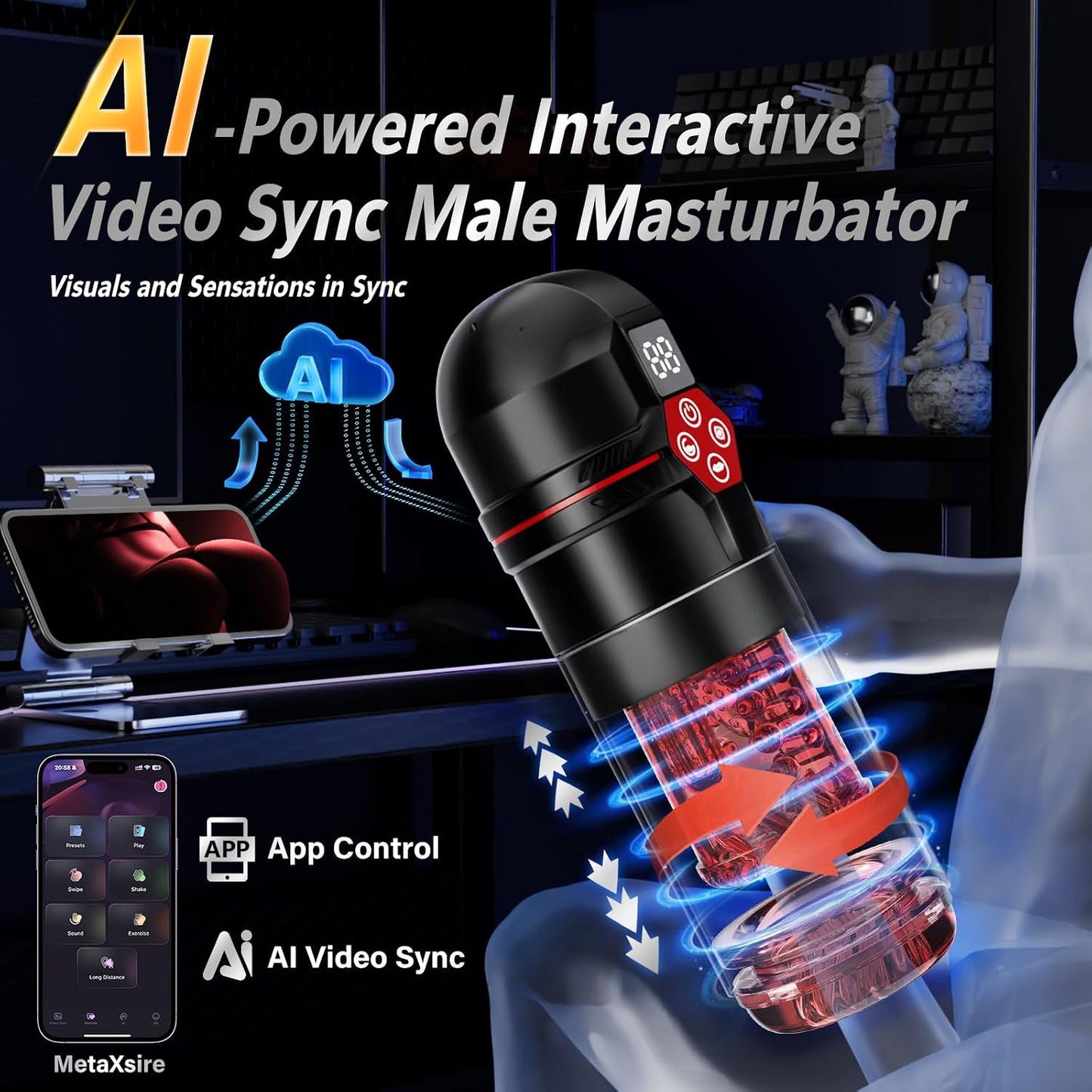 Mrgras Male Masturbator Penis Pump - AI Sync Male Sex Toys for Men with 12 S Vacuum Pump & 7 Thrusting Rotating Vibrating Sucking Licking Adult Toys Mens Sex Toys Pocket Pussy Pumps & Enlargers