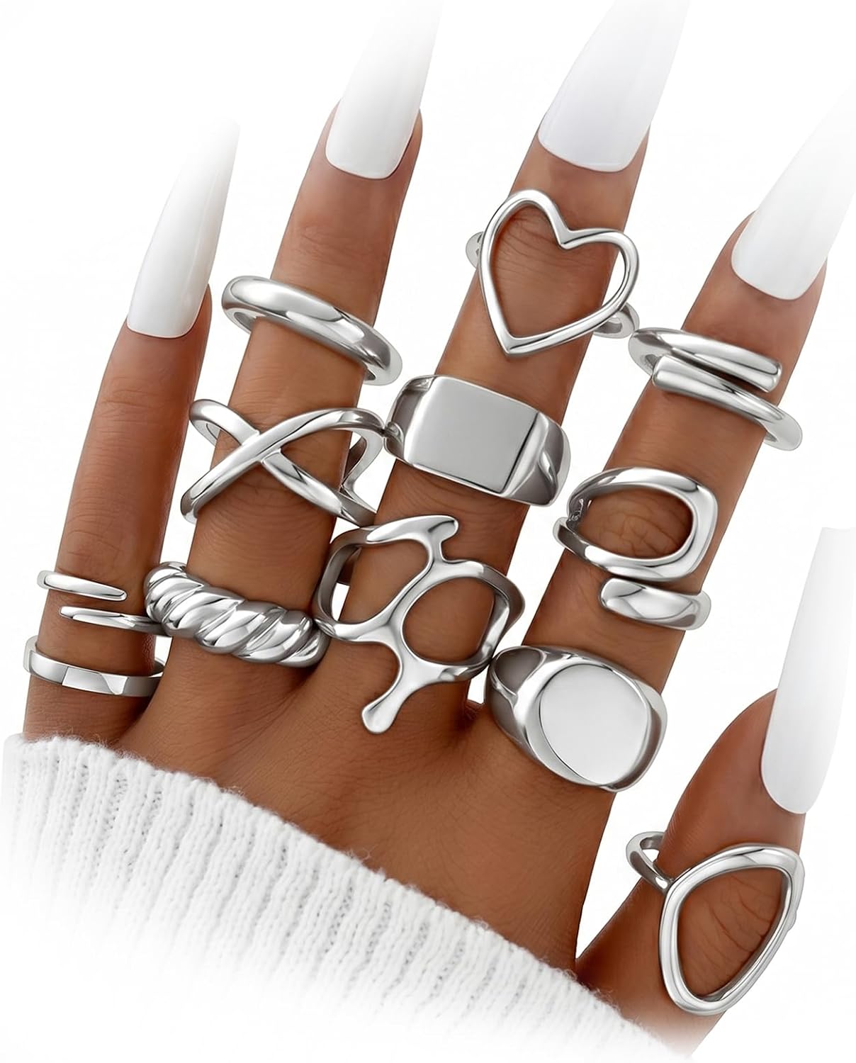 Dodder Gold Stackable Rings Set for Women, Gold Plated Chunky Crystal Finger Midi Stacking Rings, Dainty Statement Thumb Knuckle Rings Pack for Gift, Multiple Sizes Jewelry