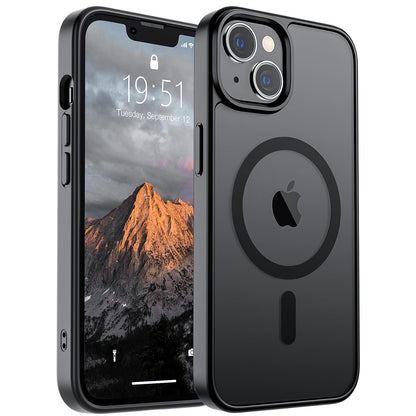 Magnetic for iPhone 14 Case & iPhone 13 Case (Compatible with MagSafe)(Military Grade Drop Protection) Translucent Matte Shockproof Phone Cover,Black