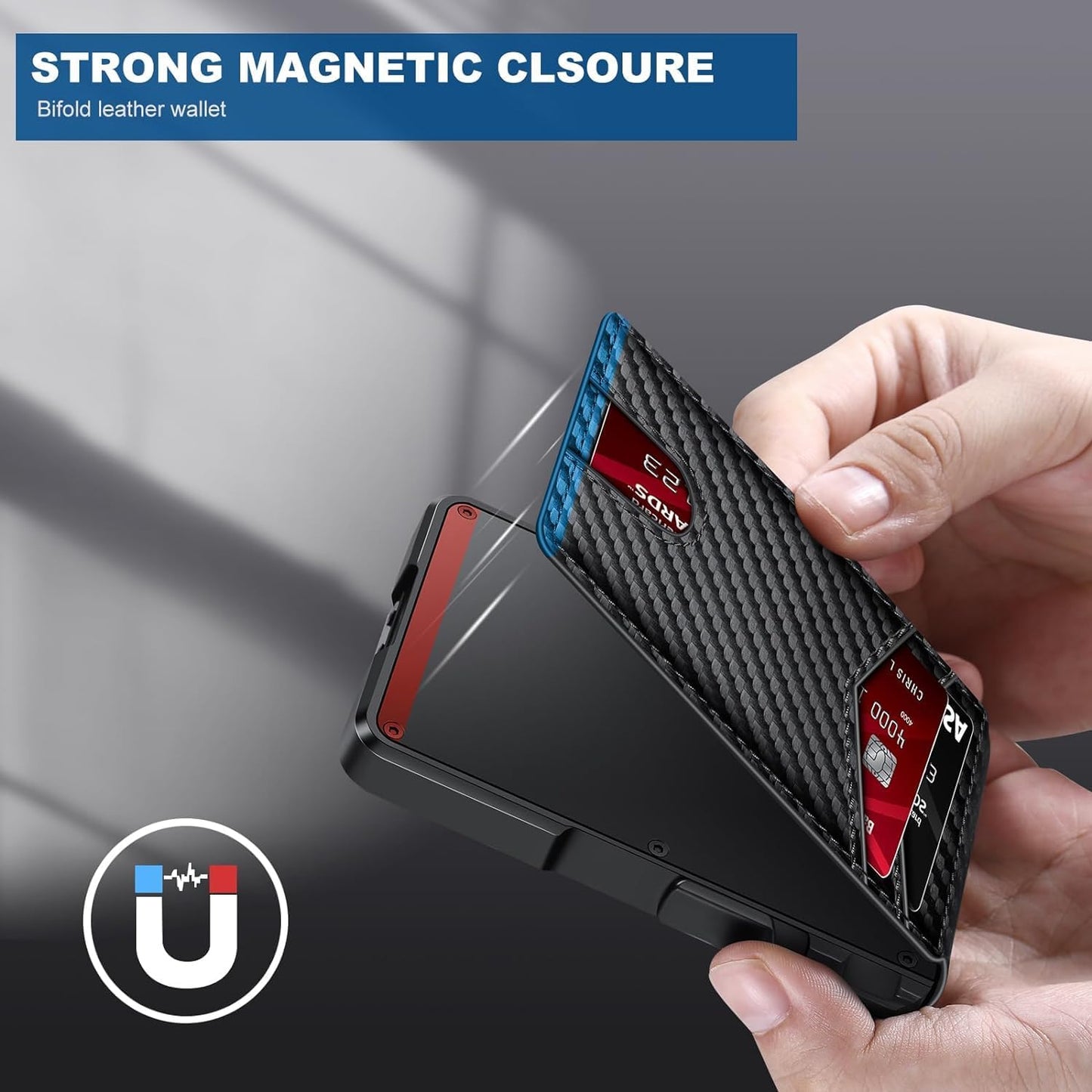 Wallet for Men, Mens Minimalist Wallet 9-13 Cards, Slim Compact Wallet with Money Clip & ID Window, RFID Blocking Smart Pop Up Card Wallet, Metal Aluminum Credit Card Holder Bifold Wallet