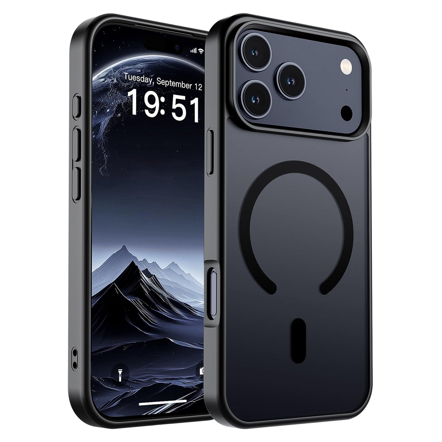 Magnetic for iPhone 14 Case & iPhone 13 Case (Compatible with MagSafe)(Military Grade Drop Protection) Translucent Matte Shockproof Phone Cover,Black