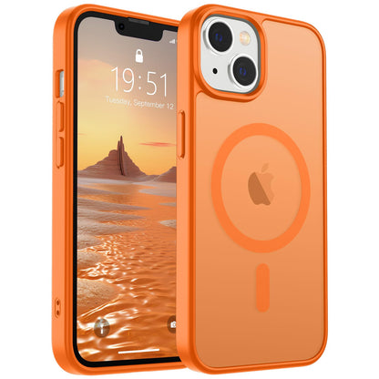 Magnetic for iPhone 14 Case & iPhone 13 Case (Compatible with MagSafe)(Military Grade Drop Protection) Translucent Matte Shockproof Phone Cover,Black