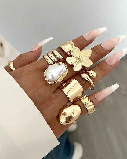 20 Pcs Gold Ring Set for Women, Chunky Statement Flower Finger Midi Rings, Big Boho Stacking Rings Pack Trendy Stuff Jewelry Gift